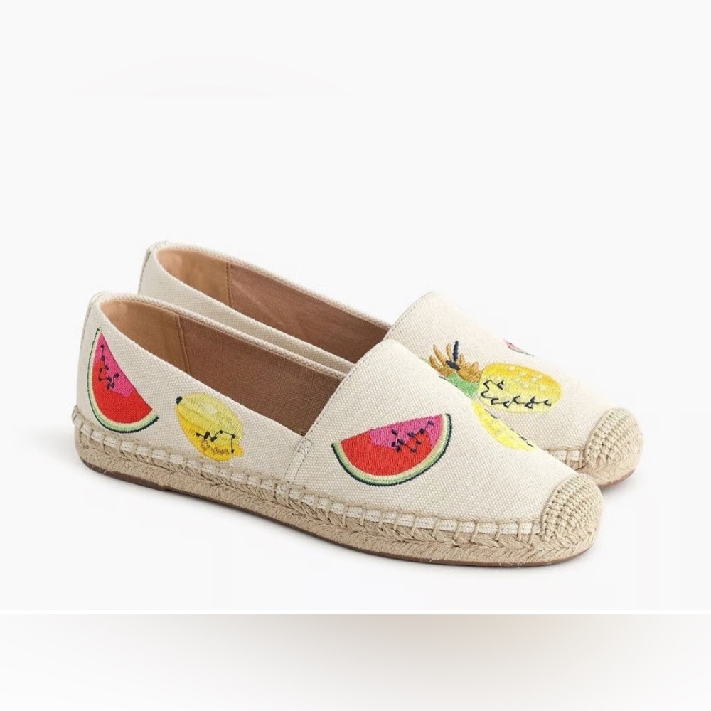 J crew Cream Espadrilles with Pineapple and Watermelon Embroidery Size 8.5